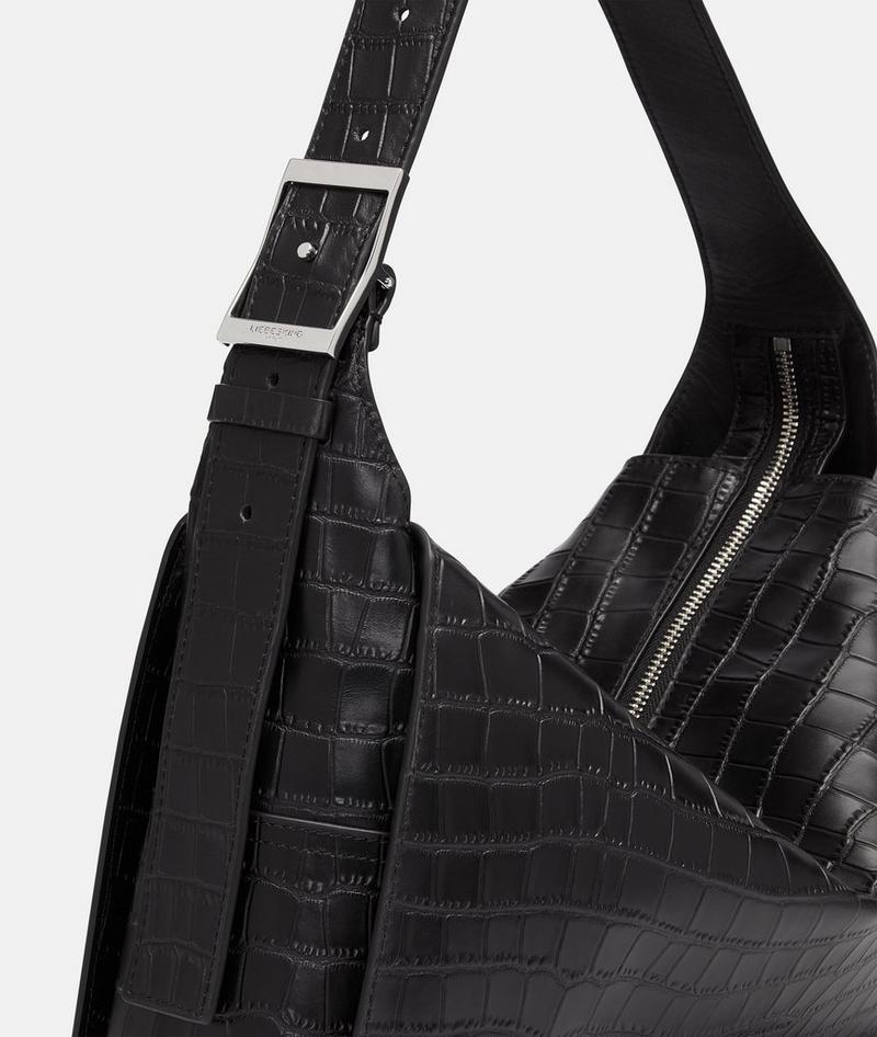 Liebeskind Herren Kroko Lou Hobo M - Schwarz